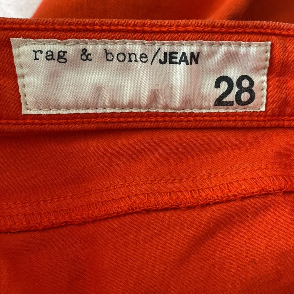 rag & bone skinny jean, 28 - red orange, silver grommet,  made in USA - Picture 7 of 11